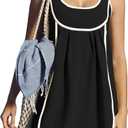 Locachy Women's Casual Summer Sleeveless Mini Dress Color Blocked Pleated Tank Beach Short Dresses (Black, Small)