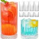Ruckae Drinking Glasses Set of 8,15 oz and 7 oz Kitchen Water Glass Cups Set,Clear Ribbed Glassware Dishwasher Safe,Mixed Drinkware for Beer,Juice,Cocktail,Whiskey,Milk and Various Mixed Drinks