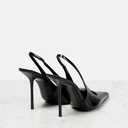 THESHY Women's Pointed Toe High Stiletto Heels Slingback Stretch Slip-on Pumps Backless Patent Leather Fashion Dress Shoes for Women, Black, Size 10
