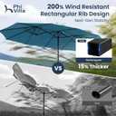 PHI VILLA 15ft Large Patio Umbrellas with Base Included, Outdoor Double-Sided Rectangle Market Umbrella with Crank Handle, for Poolside Lawn Garden, Cyan