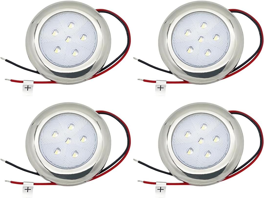 LED Boat Courtesy Light, 3 Inch, Stainless Steel 316, IP68 Waterproof, Interior Exterior Deck Light for Marine Cabin, Dome, Transom, Cockpit, Fishing Pontoon