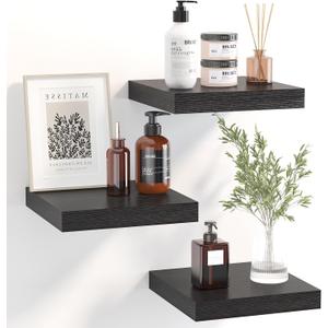 Fixwal Floating Shelves for Wall, 8 Inch Small Black Shelves Wall Mounted Shelf for Bathroom, Living Room, Bedroom, Kitchen Decor (Set of 3, 8x8)