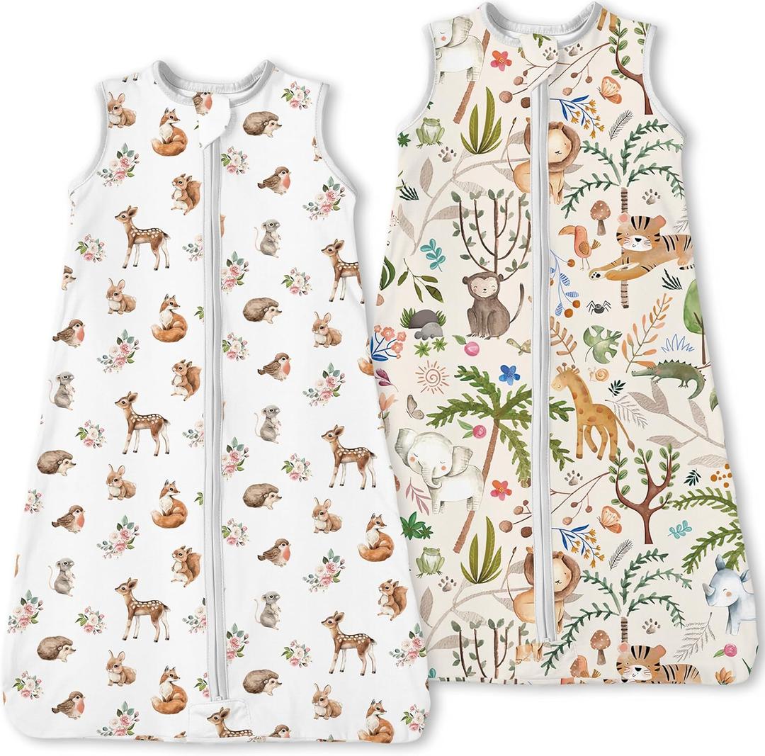 Toddler Sleep Sacks 2T-3T-4T, 0.5 TOG Light Summer Wearable Blankets, Extra Long XL Sleeping Bags, 2 Pack (Forest Whimsy)