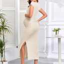 Women's Split Maternity Dress Fine Ribbed with Sparkly Gold Foil, Bodycon Ruched Pregnancy Dresses Baby Shower (Medium)