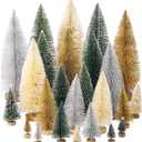 Geetery 25 Pcs Christmas Trees Set,Artificial Pine Sisal Bottle Brush Trees with Wood Base for Christmas Party Table Village Craft Decorations (Multi Color)