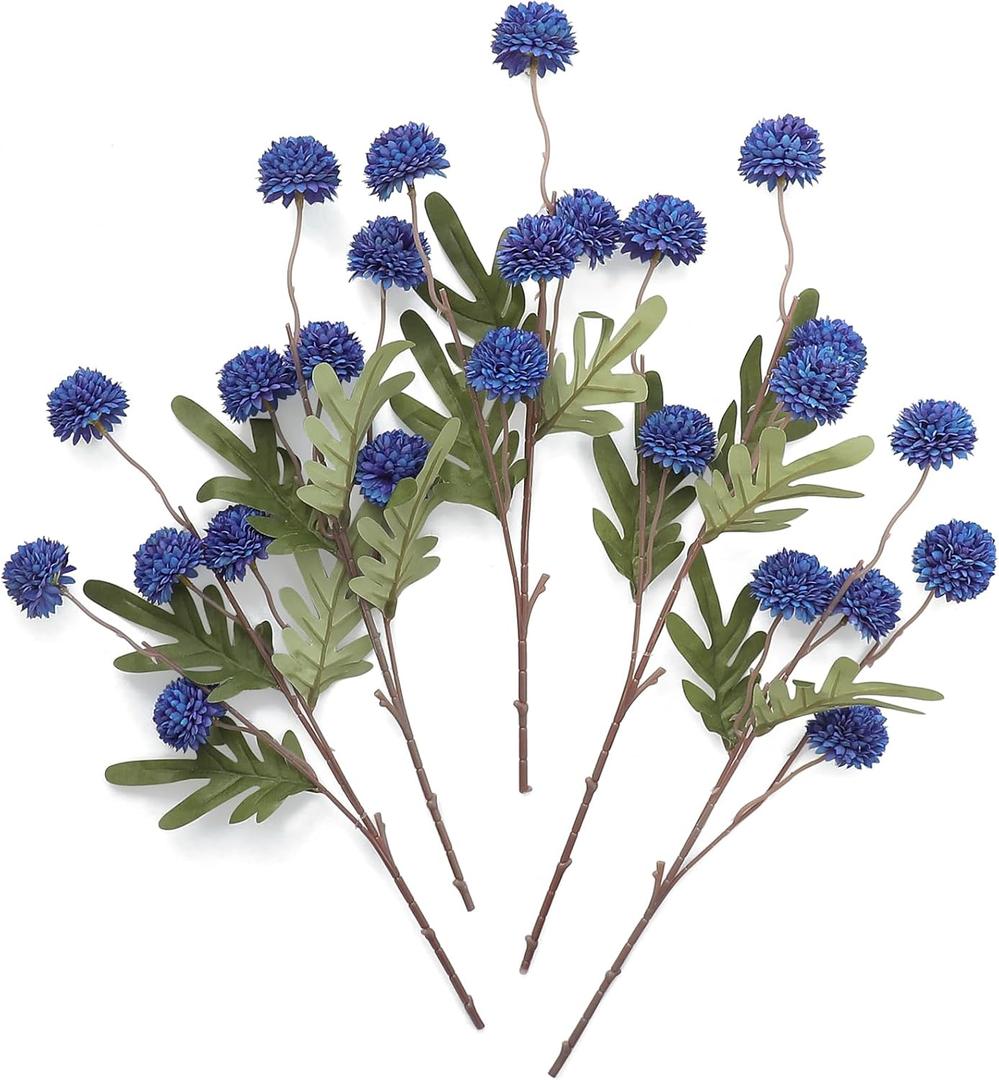 Floroom 5pcs Royal Blue Faux Silk Mums Artificial Flowers, Bulk Fake Small Mini Chrysanthemums with Stems for DIY Wedding Centerpieces Floral Arrangements Vase Fillers Home Decorations