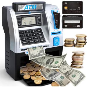 Kids Bank ATM Piggy Bank for Kids - Electronic Digital Money Counter with Code Lock - Mini ATM Machine for Real Money - Smart Savings Bank with LCD Display (Black)