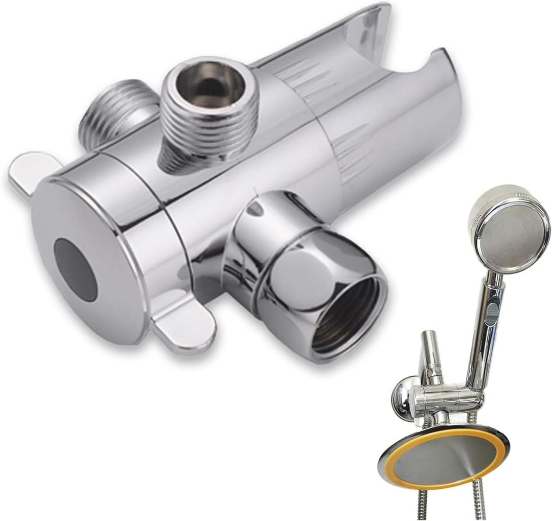 3 Way Shower Diverter Valve 1/2 Three Head Splitter Adapter and Fixed Spray Head with Handheld Cradle Bathroom Accessories for Hand Universal Shower System Replacement (Silvery)