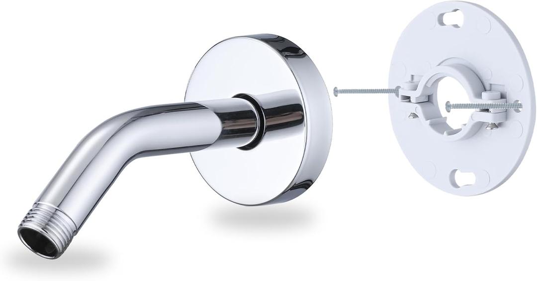 6 Inch Shower Arm with Flange and Stabilizer Bracket, Wall Mounted Shower Pipe Arm 304 Stainless Steel For Fixed Shower Head & Handheld Showerhead, Chrome