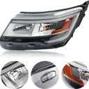 Chrome Bezel LED Headlights Compatible with 2016-2019 Ford Explorer | w/DRL Halogen Model Headlamp Front Light Assembly W/LED control module With bulb Left Driver Side FB5Z13008N