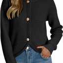 Saodimallsu Womens Cropped Cardigan Sweaters Button Up Long Sleeve Crewneck Fall Dressy Casual Knit Sweater Jackets (Black)