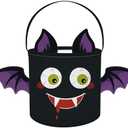 Clastyle 8L Halloween Small Bat Candy Bucket Tote Bag with Long Handle Goody Bucket for Kid Black Trick or Treat Basket for Kids Teens Birthday Party Favor Decorations,3D Bat