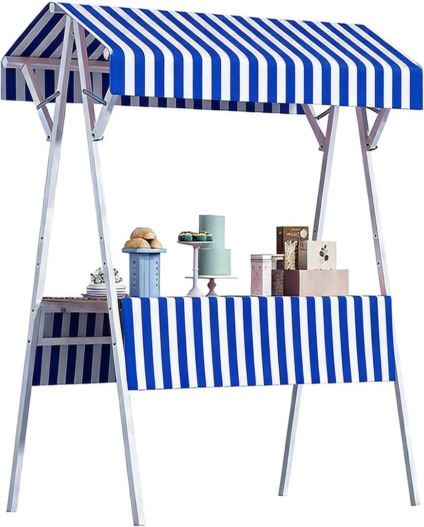 Outdoor Vendor Cart, Foldable Metal Market Stall Display Stand with Canopy, Portable Multi-Purpose Floor Wagon for Retail Kiosks Events Festivals Farmers Markets Trade Shows