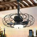 AHAWILL 20" Black Outdoor Ceiling Fan with Light and Remote/APP,3CCT 6 Speed Gazebo Fan Outdoor Hanging Hook,IP65 Waterproof Plug in Ceiling Fan for Patios, Garage, Porch, Pergola,Canopy, Small
