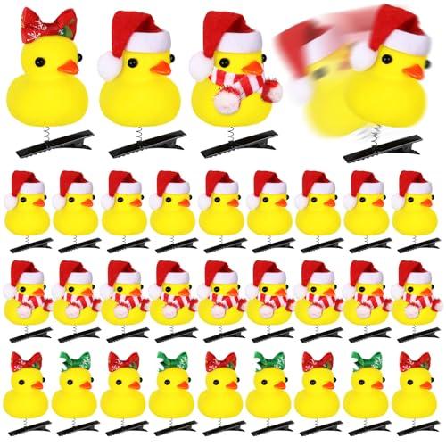 Luinabio 30 Pcs Duck Hair Clips Yellow Duck Hairpin Cartoon Animal Clips Gift for Women Festivals Holiday Party Supplies(Christmas)