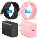 Compatible with iPhone 17 16 Charger Fast Charging,2 Pack USB C Charger Block,Type C Chagers with 6ft USB C Cable Compatible with iPhone 16/15/ Pro Max/Pro/Plus/Pad,Galay S25/S24/Plus/Ultra,Black/Pink