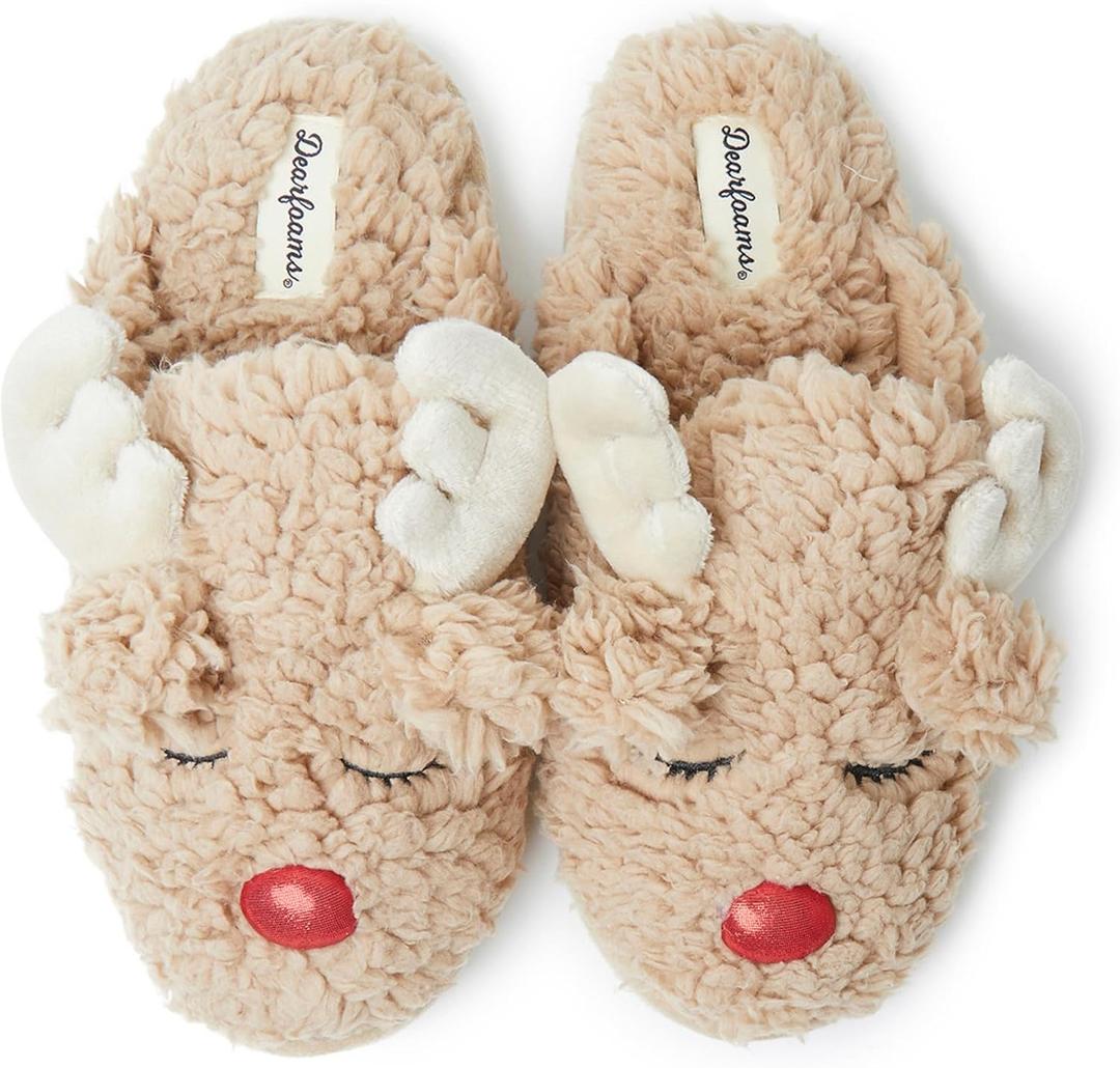 Dearfoams Matching Family Holiday Christmas Reindeer & Turkey Scuff (Large)
