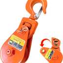 Snatch Block with Hook, 2 Ton WLL,Suitable for 3/8" Wire Ropes, Snatch Block Pulley for Rollback Wrecker, Car Hauler, Tow Truck Accessories, Winch Accessories, Light Orange Color