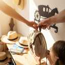 Vintage Carriage Key Holder Wall Mount, 5-Hook Cast Iron Key Rack & Wall Organizer, Decorative Key Hanger for Entryway, Hallway, Home and Office, Black (12.04x8.34inches)