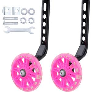 Geesatis Bike Training Wheels,Adjustable Bicycle Stabilizer Mounted Kit, Silent Training Wheels for 12 14 16 18 20 inch Single Speed Bike,Pink