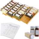 Spice Drawer Organizer with 20 Spice Jars,216 Labels,25 Non-slip Rubber, Bamboo 4 Tier Seasoning Rack Tray Insert for Kitchen Drawers,Cabinets,Countertop,11" Wide x 15.8" Deep