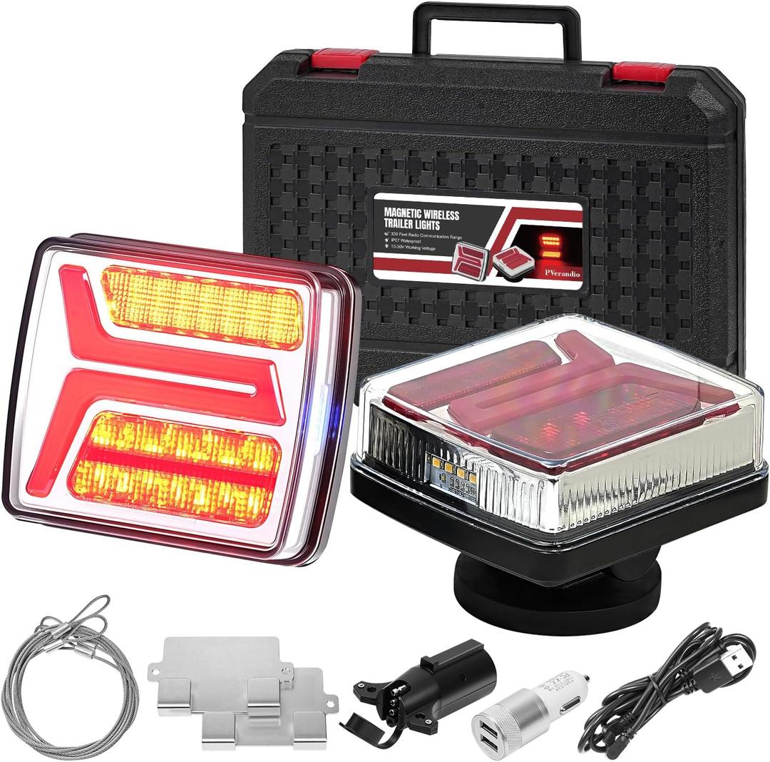 Magnetic Wireless Trailer Lights, LED Trailer Lights Turn Signal Brake Running Stop Light with License Plate Light, Tow Tail Light Kit for Trucks, Boats, RVs, Campers, IP67 Waterproof 10-30V