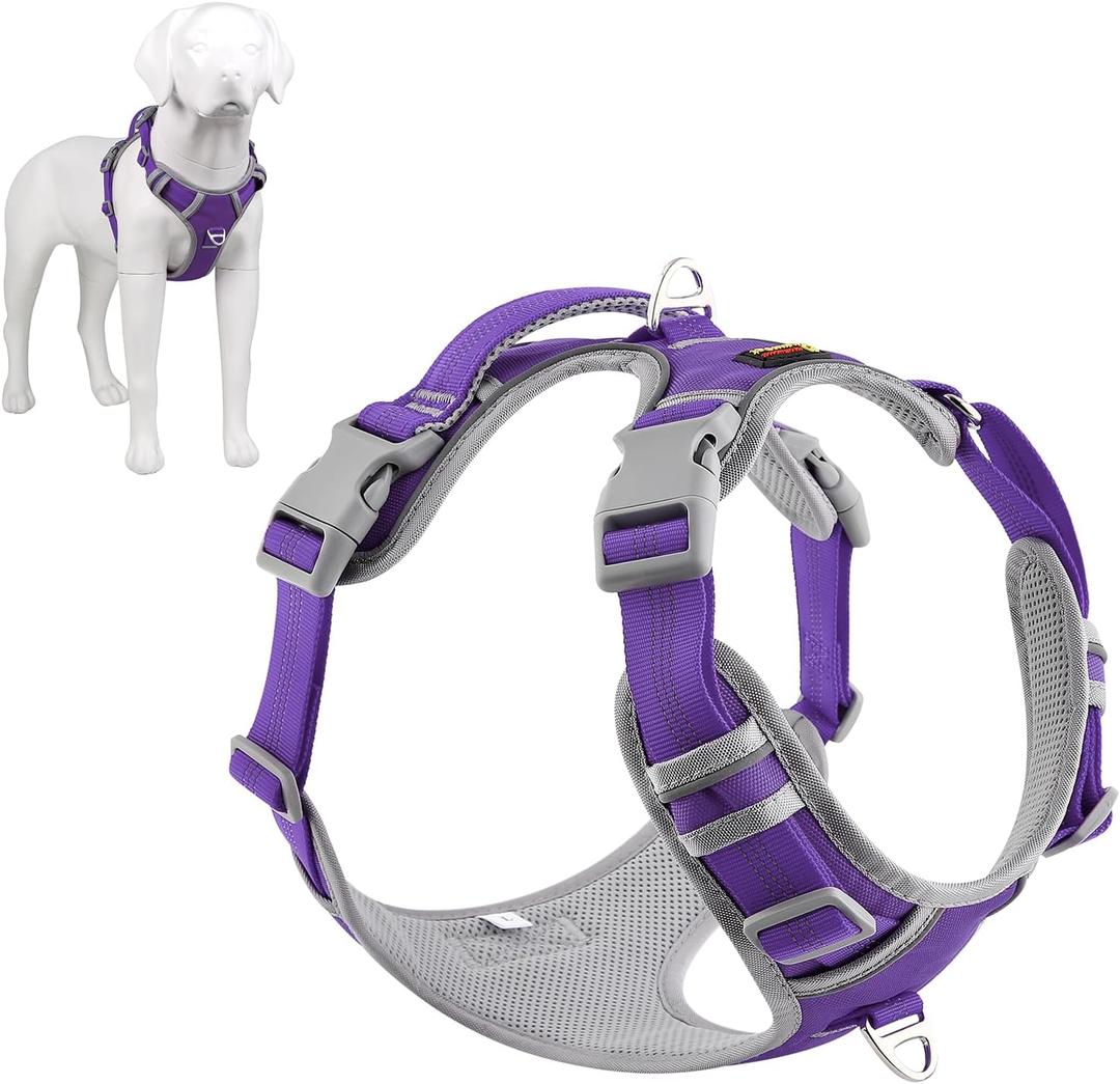 Plutus Pet No Pull Dog Harness, Release at Neck, Reflective Adjustable Dog Vest Harness, Easy Control Handle for Walking, for Small Medium Large Dogs, Purple, L