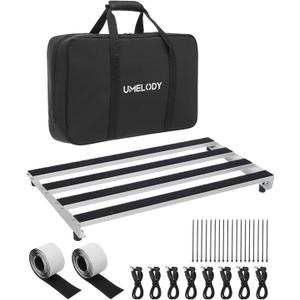 Guitar Pedal Board with Padded Carry Bag, 19.1"x9.7" Aluminum Alloy Pedalboard for 10-16 Pedals, Large Professional Stompbox Holder for Electric Guitar & Bass, Hook & Loop Tapes UBP-100 Silver