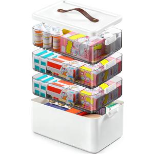 Homaigie Extra Tall 4-Tier Medicine Cabinet Organizer for Upright Medicine Bottles Organizer, Portable Medicine Storage Box with Leather Handle, Empty First Aid Kit Container for Home, Travel