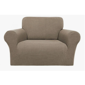 Sofa Slipcover 1-Piece Couch Cover Non Slip Sofa Cover with Elastic Bottom Thick Soft Sofa Covers Washable Polyester Spandex Jacquard Fabric Stripe Design(Sofa, Natural) 60x70