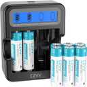 Lithium Rechargeable AA 1.5V Camera Batteries with 2.5'' LCD Fast Black Charger Combo, 8 Pack Large Capacity 3500mWh Dual A Long-Lasting 3.0A Output for Home & Industrial Devices, Cycles 1300x
