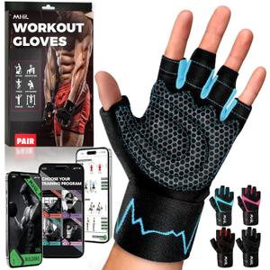 MhIL Workout Gloves for Men  Comfortable Gym Gloves for Men with Enhanced Grip for Safety and Hand Protection  Weight Lifting Protection with Wrist Wraps Support for Performance Boost and Style (Large: 8.1 - 8.6", Blue)