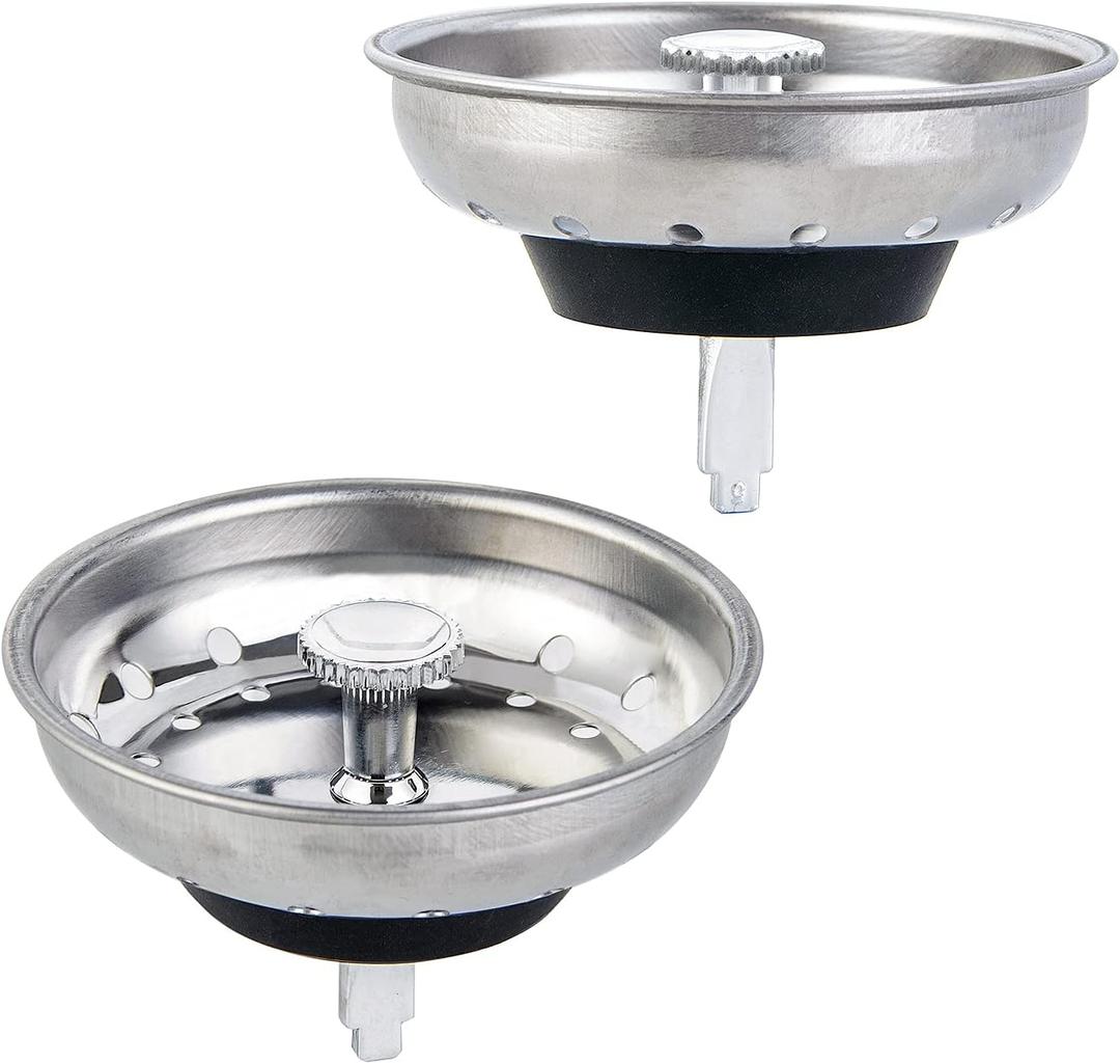 2 PCS Kitchen Sink Strainer and Stopper Combo Basket Replacement for Standard 3-1/2 inch Drain,Stainless Steel Basket with Rubber Stopper Bottom