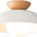 Nordic Style Wrought Iron and Wood Semi-recessed Ceiling Light with E14 Single-Head Chandeliers for Bedroom Aisle Corridor Entrance Decorative Lighting(White)