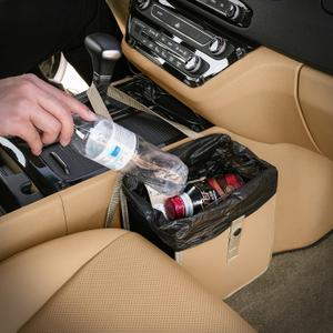 KMMOTORS Jopps Car Trash Can  Compact Foldable Bin with Strap, PU Leather & Oxford, Waterproof, Space-Saving, Simple Modern Design, Mounts on Headrest, Console, Gear Shift (Medium, Beige)