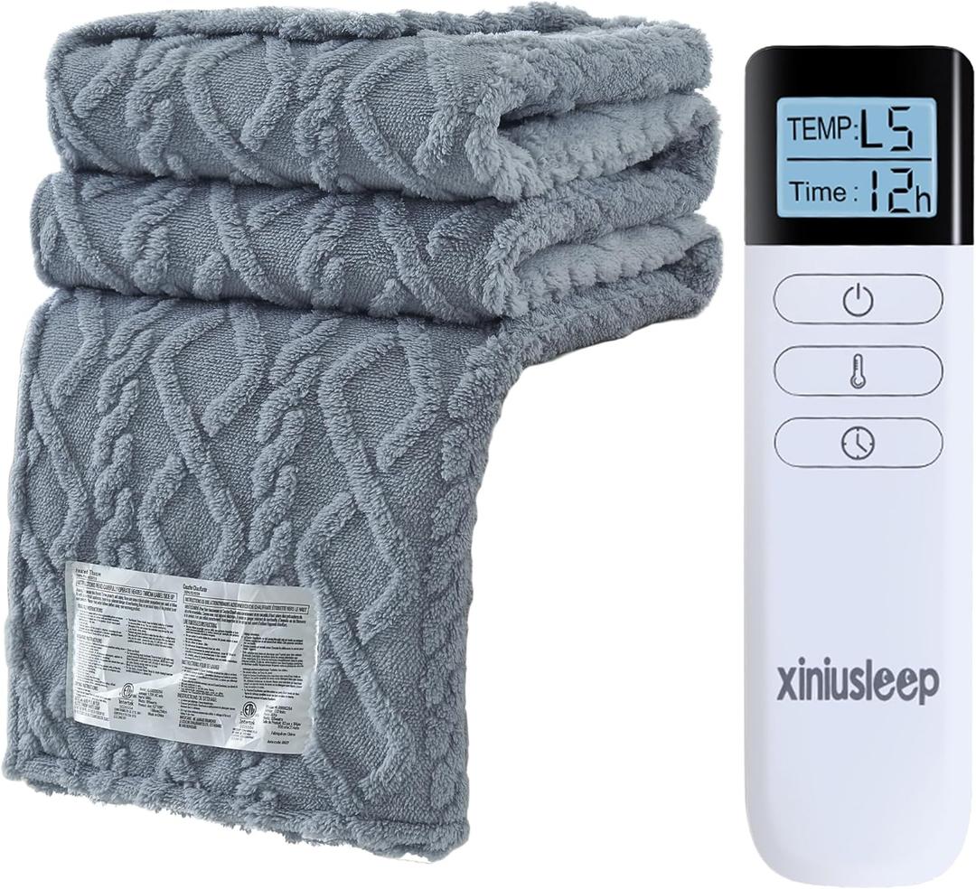 Heated Blanket Electric Blanket 50"x60", Soft Taffeta Sherpa Electric Throw with 5 Heating Level & 1-12 Hour Auto Off, Heated Throw with Overheating Protection, Machine Washable(Light Grey)