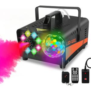 Smoke Machine,1200W Professional Fog Machine with Integrated DJ Light System with Wireless Remote Control for Halloween Wedding, Parties,Birthday,DJ Stage,Indoor Black