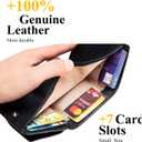 Small Wallet Women Genuine Leather RFID Blocking Trifold Tiny Wallets with Snap Coin Pouch 7 Card Solts
