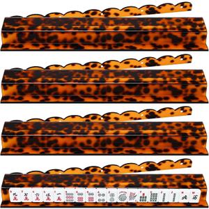 4 Pack Tortoise Shell Scalloped Mahjong Tile Racks Set with Magnetic Pushers, 18.5 Inch Acrylic Mahjong Racks for Tiles Holders Acrylic Mah Jong Accessories, Fits All Tile Sets