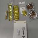 Sasylvia 5 Pcs 70s Disco Accessories Halloween Women Costume Jewelry Sequin Scarf Earrings Sunglasses Bracelet Headband (Gold)