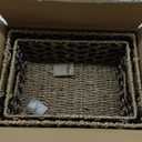 Rectangle Hand Weaved Wicker Baskets made of Water Hyacinth | Nesting Black and Natural Seagrass Bins | Set of 2