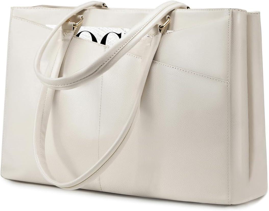 LOVEVOOK Laptop Bag for Women 15.6 Inch Tote Bags Waterproof Computer Briefcase for Teacher Business Office Work Bag,Beige