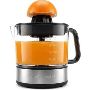 Elite Gourmet ETS623 BPA-Free 40-Watt Electric Citrus Juicer, Compact, Large Volume, Pulp Control, Oranges, Lemons, Limes, Grapefruits with Easy Pour Spout, 24oz, Black/Stainless Steel