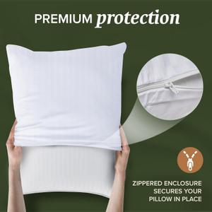 Queen Size White Pillow Protector with Zipper Set of 2, Soft and Breathable Cotton Pillow Protector Covers