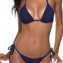 Women Two Piece Swimsuit Sexy Swimwear Halter String Triangle Bikini Sets (Small, Navy)