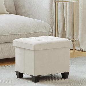 Kerioers Small Storage Ottoman, Foldable Velvet Storage Box, Storage Chest, Foot Rest, 12.2 x 16.1 x 12.2 Inches, 286 lb Load Capacity, for Living Room, Bedroom, Dorm, Cream White FSS10W01V2
