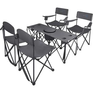 Colorsoul 5 Pcs Camping Chair Set w/Table, Outdoor Folding Chairs with Cooler Bag Cup Holder & Portable Table, Heavy Duty Oxford Fabric Lawn Chairs for Camping, Fishing, Picnic, Sporting Events, Grey