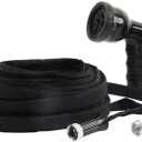 JISDUO 100FT Non-Expanding Garden Hose, Flexible Hose with Hose Nozzle, Lightweight, Kink-Free and Easy Storage Water Hose for Outdoor, Watering, Car Wash by Jisduo, Black-1
