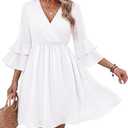 Bebonnie Womens 3/4 Ruffle Sleeve Spring Summer Casual V Neck Flowy Chiffon Layers Dresses, Medium