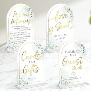 4-Piece Acrylic Wedding Sign Set for Ceremony & Reception - 5x7 Inch White Guest Book, Cards & Gifts, Please Sign Our Guest Book, Please Take One, In Loving Memory - Wedding Decor Bundle